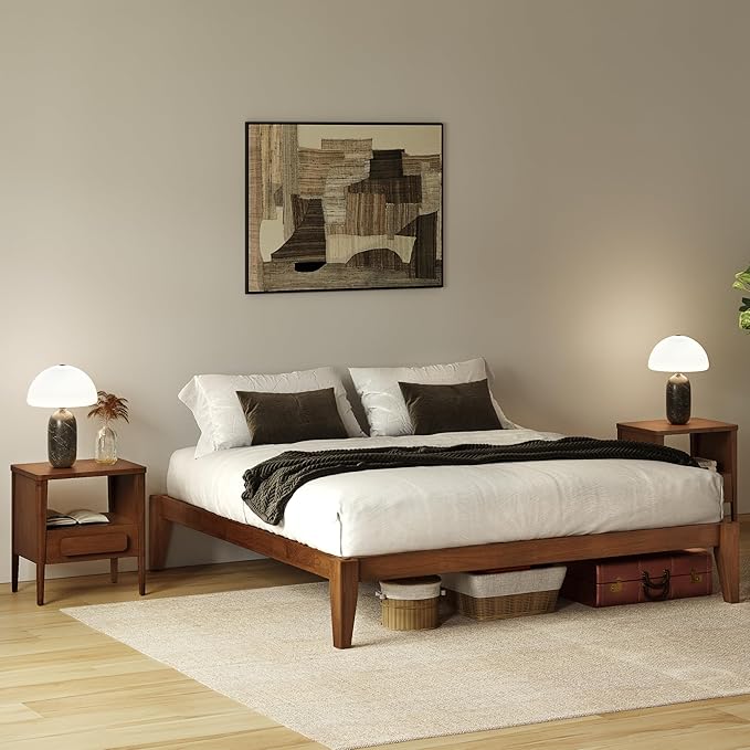 Thor Bed Frame King - Solid Wood Platform Bed - Japanese Joinery Bed Frame - Wood Slat Support - No Box Spring Needed - Easy Assembly - Minimalist & Modern Style (Walnut)