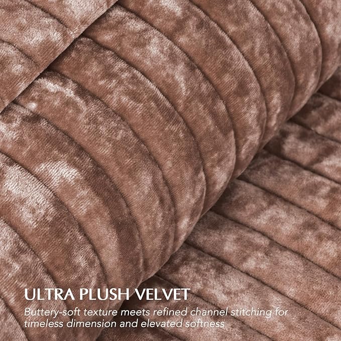 EVERGRACE Velvet Quilt Set Full Queen Size, Luxurious Soft Striped Channel Bedding Set, Lightweight Velvet Comforter for All Season, Oversized Bedspread Coverlet with 2 Matching Shams, Terracotta Clay