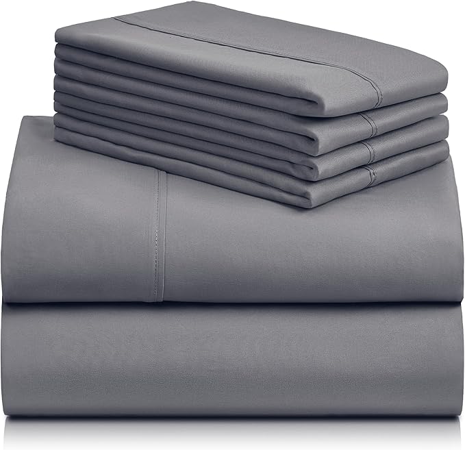 LuxClub 4 PC Extra Deep Pocket King Sheet Set, Wrinkle Free Cooling Bed Sheets Hotel Bedding for Women, Men, Includes 1 Fitted Sheet, 1 Flat Sheet and 2 Pillowcases- Light Grey