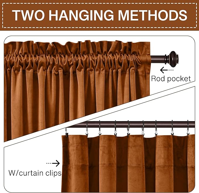 StangH Burnt Orange Velvet Curtains for Living Room Luxury Fall Holiday Home Decoration Room Darkening Thermal Insulated Panels for Sliding Door Theater Laundry, W52 x L102, 2 Panels
