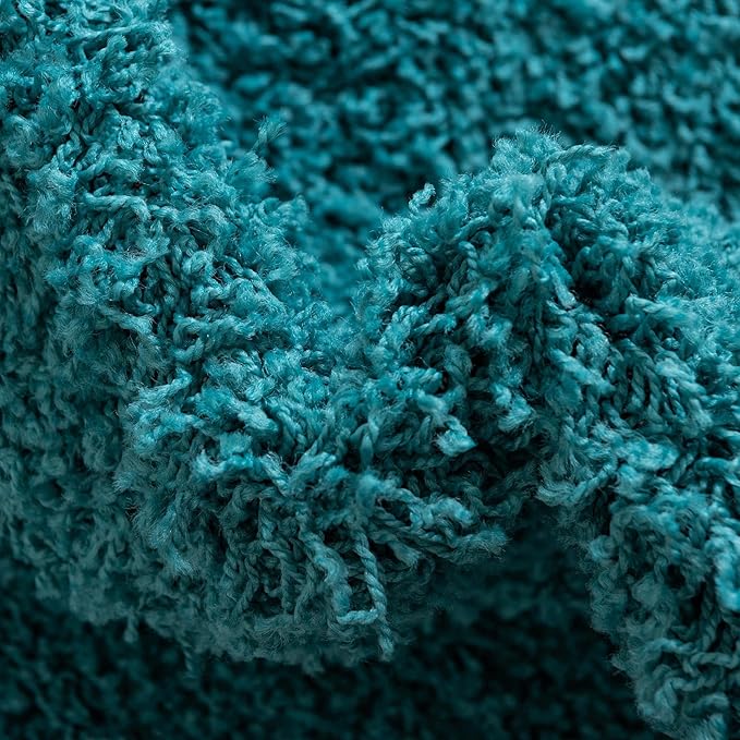Unique Loom Solid Shag Collection Area Rug (8' x 10' Oval, Deep Aqua Blue)