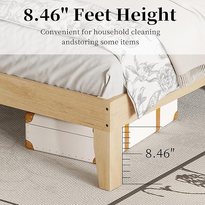 Queen Bed Frame, Storage Headboard with 5 Arched Storage Compartments, 12.4 Inch Farmhouse Wooden Queen Bed Frame, No Box Spring Needed, No Noise (Wood Color)