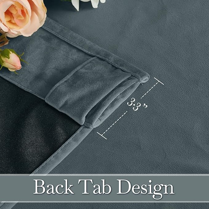 RYB HOME Dusty Blue Velvet Drapes for Baby Boy Bedroom, Thermal Insulated, Light Blocking, Floor-Length Back Tab Velvet Curtains for Modern Home Decor, 52" W x L90 L, 2 Panels Set