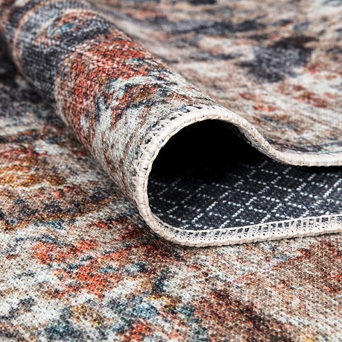 Bloom Rugs Washable Non-Slip 5' x 7' Rug - Orange/Black Traditional Area Rug for Living Room, Bedroom, Dining Room, and Kitchen - Exact Size: 5' x 7'