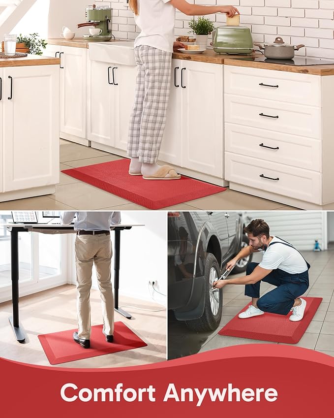 Ophanie Kitchen mats for Floor, 3/4 inch Thick, Kitchen Rugs, 20''x39'' Anti Fatigue Standing Cushioned Mat, Waterproof,Comfort Ergonomic mat for Office, Home, Sink, Red Non-Slip Bottom