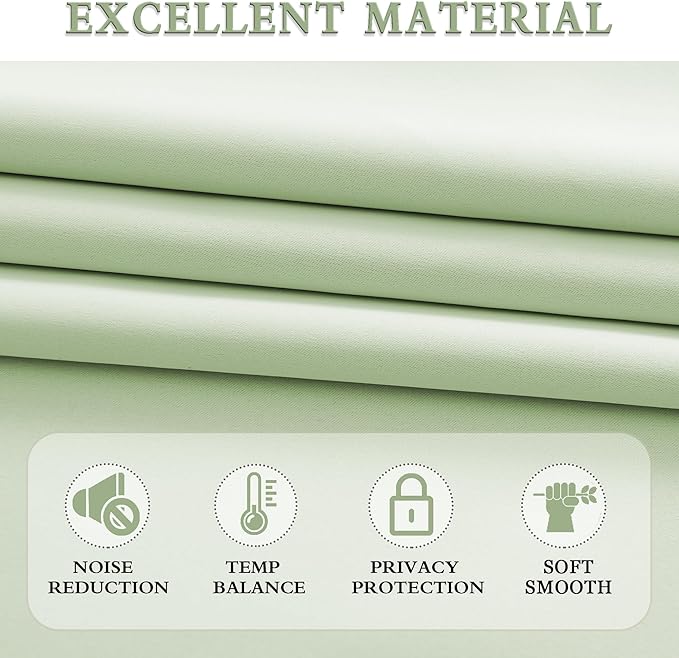 DONREN Light Green Blackout Curtains 48 inches Long for Short Window, Rod Pocket Thermal Insulated Energy Efficiency Window Draperies for Kids Room (2 Panels, 52-inch Wide by 48-inch Long)