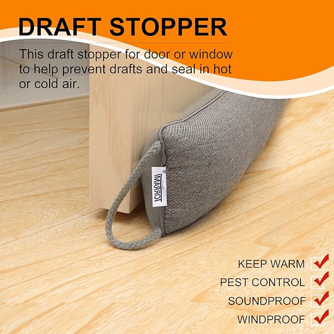 TORRAMI 36" Door Draft Stopper Under Bottom Insulation Noise Air Stopper 2.1LB,Door Snake Draft Guard Seal for Doors and Windows - Dark Gray