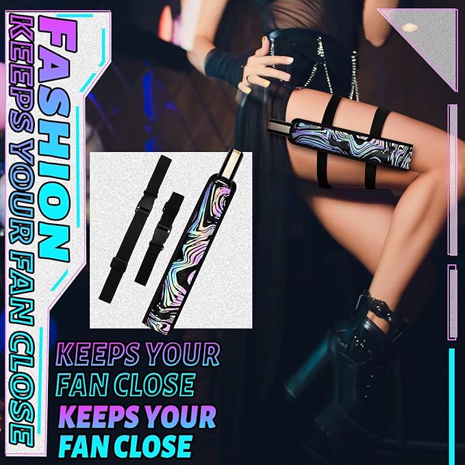 Summer Rave Fan Thigh Holster Rave Fan Holder Folding Hand Pouch Foldable Sleeves with Waist Belt for Thigh Party