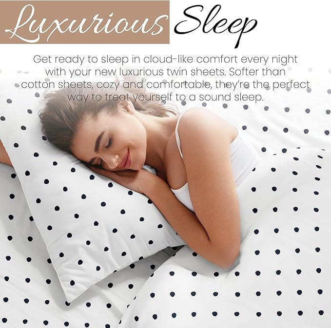 Linen Market Double-Brushed Patterned Microfiber Twin Sheet Set 3 Piece – Oeko-TEX Certified Ultra Soft & Wrinkle-Free - 16" Deep Pocket Sheets - Easy Care Twin Size - Dots Navy
