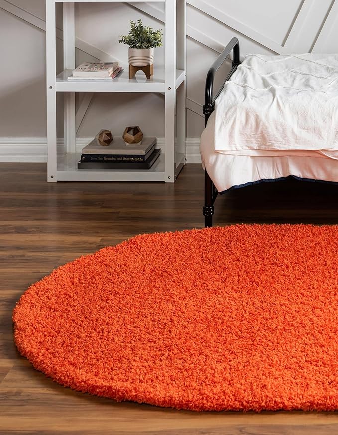 Unique Loom Solid Shag Collection Area Rug (8' x 10' Oval, Tiger Orange)