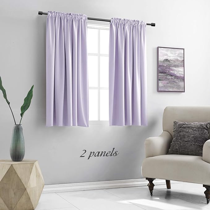 DONREN 54 Inch Length Lavender Purple Blackout Curtains for Kitchen - Small Window Treatment Rod Pocket Curtain Drapes for Bedroom(Set of 2 Panels)