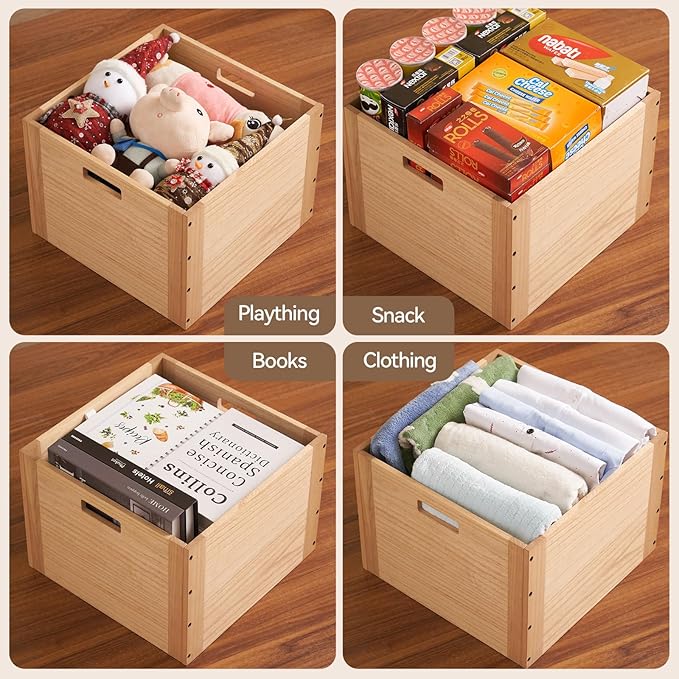 KIRIGEN Stackable Wood Storage Cube /Basket/ Bins Organizer for Home Books Clothes Toy Modular Open Cubby Storage System - Office Bookcase Closet Shelves F26-NA