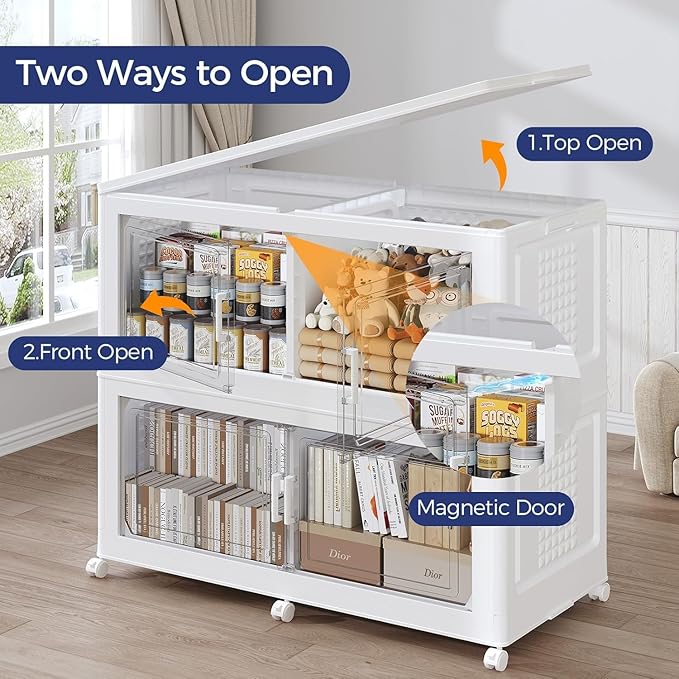 150GAL Extra Large Storage Bins with Lid, 600Qt Stackable Closet Organizers and Drawers, Collapsible Storage Bins with Wheels, Folding Containers for Home, Kitchen Office, 3Pack White