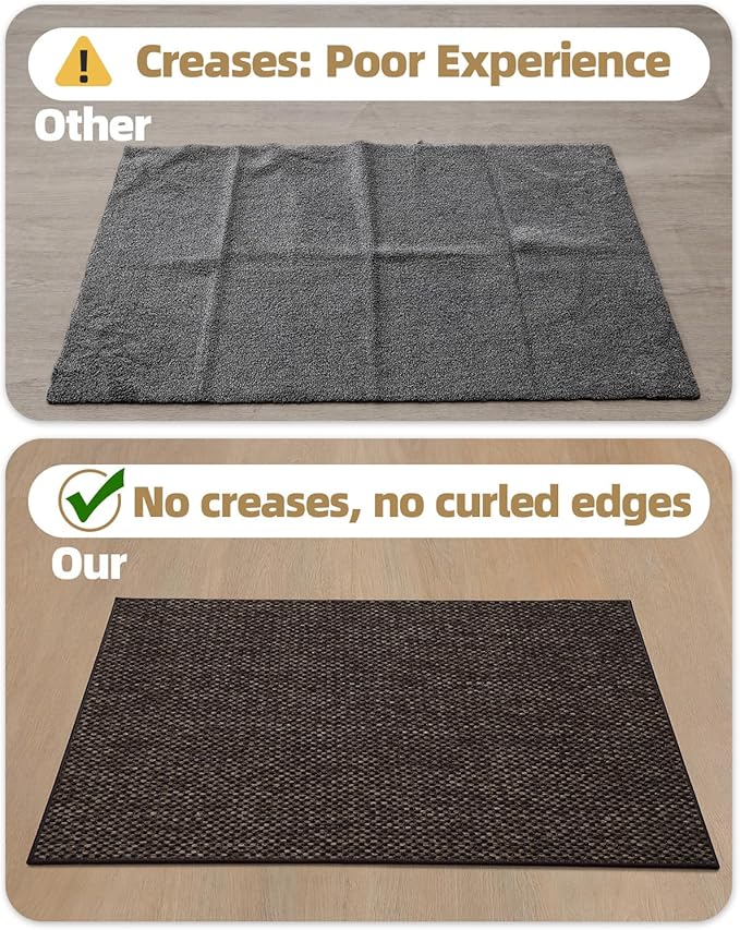 Color&Geometry Ultra-Thin Indoor Door Mat, 22.6"x31.5" Low-Profile Non-Slip Entryway Rug with Modern Geometric Texture, Washable Doormat for Entrance, Front Doors, Brown (Rolled-up NO Creases)