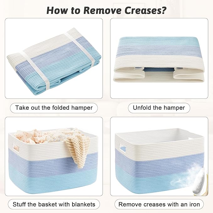Blanket Basket,Rectangle Woven Baskets for Storage,30L Laundry Basket for Decorative Nursery Blanket,Toys,Dirty Clothes and Magazine in Shelves,Baby Room,and Living Room
