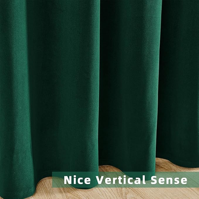 Joydeco Dark Green Velvet Curtains 84 Inches Length, Grommet Curtains 2 Panels, Thermal Insulated Privacy Room Darkening Window Drapes for Bedroom Living Room Home Theatre (52Wx84L)