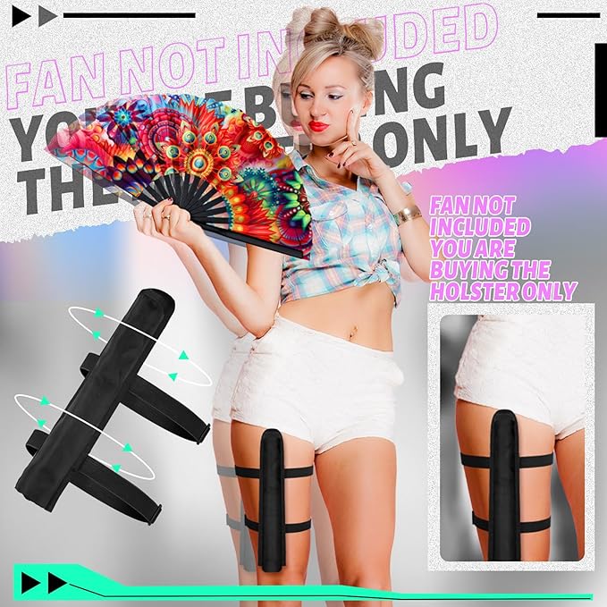 Summer Rave Fan Thigh Holster Rave Fan Holder Folding Hand Pouch Foldable Sleeves with Waist Belt for Thigh Party