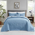 CHIXIN Bedspread Coverlet Set Queen Size - Lightweight Bedding Cover - Ultrasonic Quilting - 5 Piece Reversible Bedspread - Vintage Rose Pattern (Queen, Ashley Blue)
