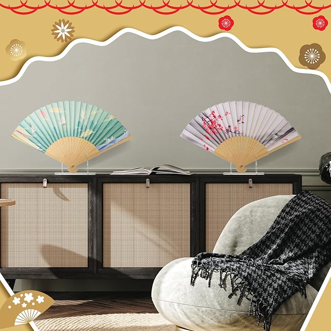 Roowest 4 Pcs Acrylic Fan Display Stand Folding Clear Fan Holder Easel Japanese Chinese Hand Fan Stand Foldable Handheld Fan Display Stand Base Fan Organizer