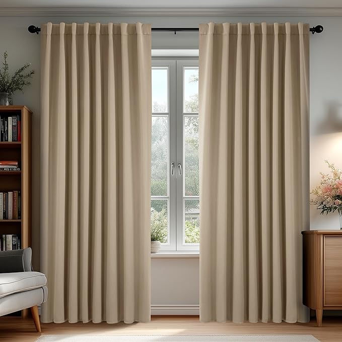 Deconovo Blackout Curtains, Thermal Insulated, W70 x L84 2 Panels, Back Tab, Machine Washable, Room-Darkening Drapes for Bedroom/Living Room Khaki