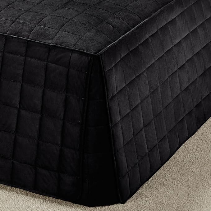 Touch of Class Camden Luxury Bedding | Neutral Onyx Black Color | Classic Fitted Bedspread | Faux Suede Box Quilted Design | Designed 2 Piece Set Includes Twin Bedspread and 1 Standard Sham