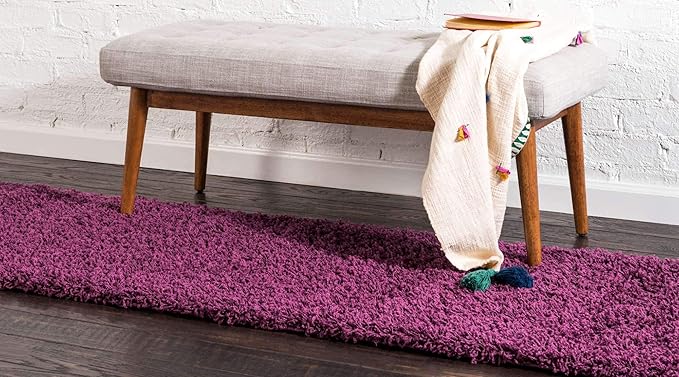 Unique Loom Solid Shag Collection Area Rug (2' 6" x 16' 5" Runner, Eggplant Purple)