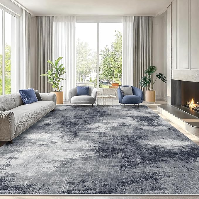 AMADA HOMEFURNISHING 8x10 Area Rug for Living Room, Modern Abstract Rug with Non-Slip Backing & Low Pile, Large Washable Rug with Abstract Pattern for Bedroom, Dinning Room, Home Office, Grey
