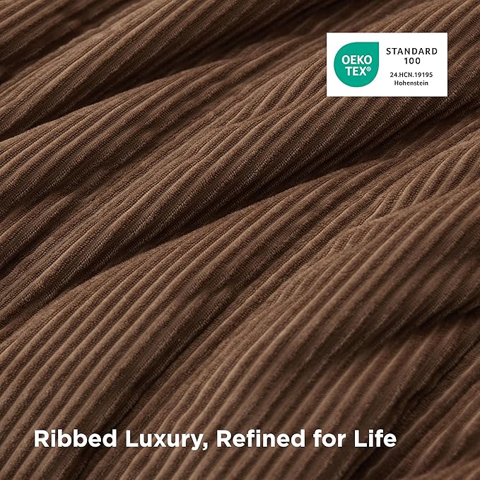 Bedsure Luxury Velvet Quilt Queen Size - Lightweight Velvet Brown Fluffy Comforter Set, Oversized Corduroy Bedspread Coverlet Winter Bedding Set, Pet-Friendly, Tear-Resistant, Ultra-Soft, 90"x96"