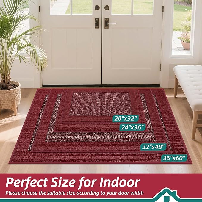 BEQHAUSE Indoor Door Mat 36" x 60", Dirt Trapper Door Mats Non-Slip Entryway Rugs Washable, Resist Dirt Absorbent Welcome Mat, Low Profile Floor Mats for Front Back Door and Entryway, Red