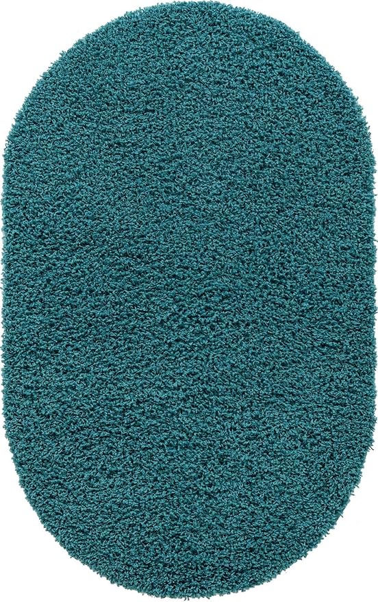 Unique Loom Solid Shag Collection Area Rug (3' 3" x 5' 3" Oval, Deep Aqua Blue)