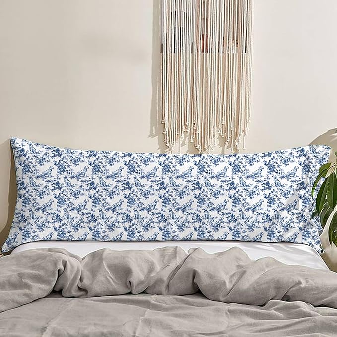 Chinoiserie Golden Retriever 20x54inch Body Pillows Decorations Covers,Blue and White Floral Golden Retriever Decorative Long Hug Pillow Cases for Bed Couch