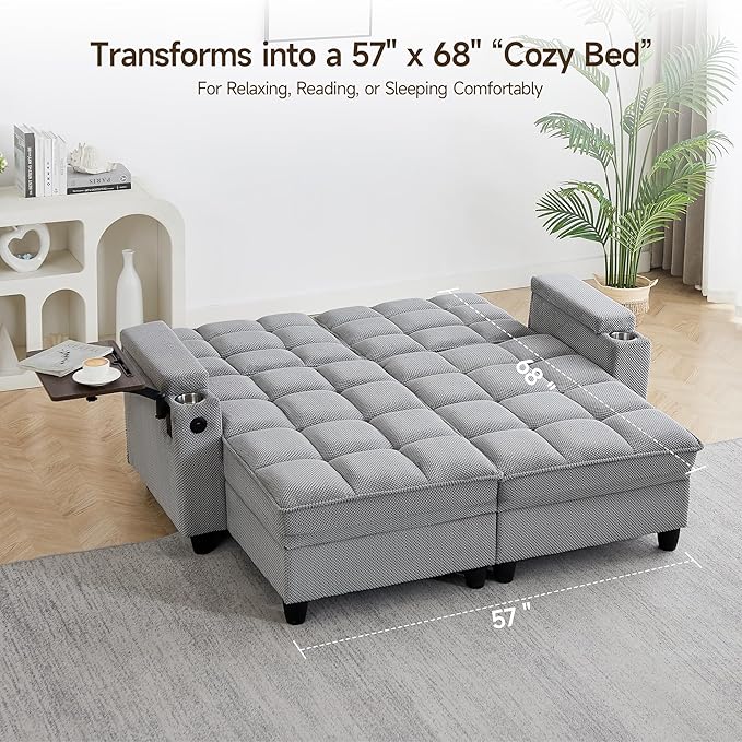 70.9" Chaise Lounge Chair Indoor, Oversized Boucle Upholstered Sofa Bed, Adjustable Backrest Deep Seat Reading Chair, Sofas Couches for Living Room with Storage, Cup Holders & 360° Swivel Side Table