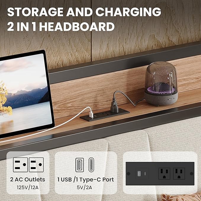 LIKIMIO Daybed with Trundle Bed, Twin XL Bed Frame with Storage Headboard and Charging Station, Sofa Day Bed with Strong Supports for Living Room, Bedroom, and Guest Room, Beige
