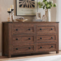 T4TREAM Farmhouse 6 Drawers Dresser for Bedroom, Wood Rustic Wide Chest of Drawers, Storage Dressers Organizer for Bedroom, Living Room, Hallway, Reclaimed Barnwood Color