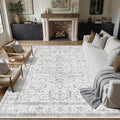 Grey 9x12 Area Rug Vintage Washable Living Room Carpet Non Slip Neutral Bedroom Indoor Office Low Pile Large Traditional Distressed Retro Gray Accent Rug for Dining Room Bathroom Kitchen