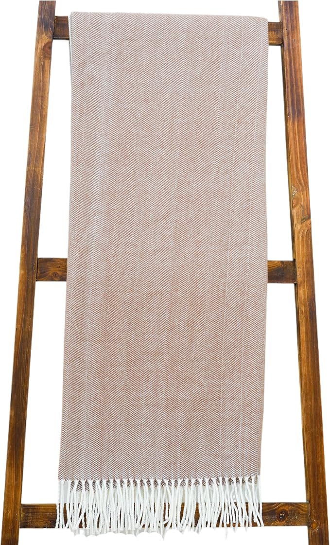 Alashan - Cotton Acrylic Adirondack Herringbone Woven Throw - Soft Lightweight Cashmere Throw, Toffee