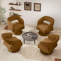 Swivel Accent Chair Set of 4, Modern Comfy Teddy Barrel Chairs, Oversized Upholstered Round Arm Chair for Living Room, Bedroom, Reading Room, Brown