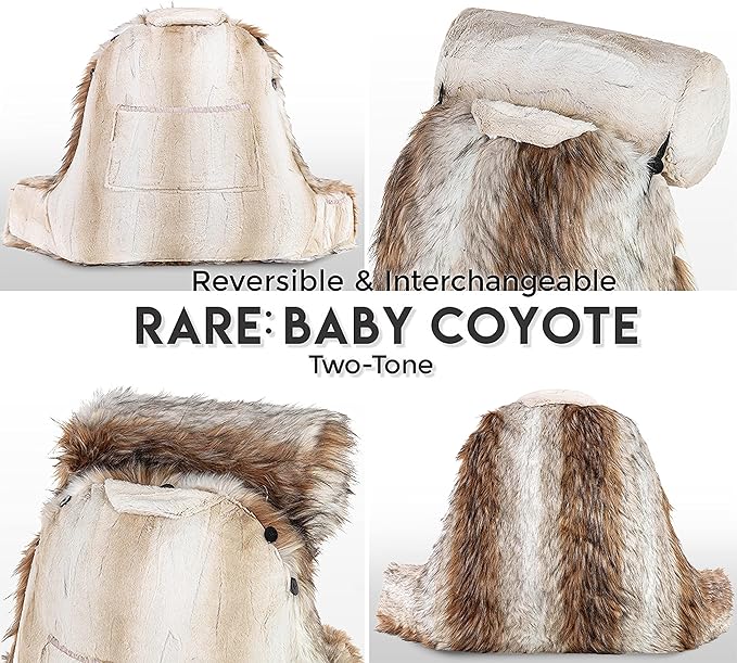 Husband Pillow Medium Rare Baby Coyote Fabulous Faux Fur Backrest, Two-Tone Reversible Double Sided Reading & Bed Rest Pillow with Arms & Neck Roll Adjustable Memory Foam - Sit Up Extremely Comfy