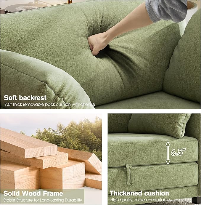 51" Loveseat Sleeper Sofa Bed, Chenille Convertible Floor Sofa Bed for Small Spaces, Folding Couch Bed with Deep Seat, 2 Pillows & Solid Frame, Pull Out Floor Couch for Living Room, Green