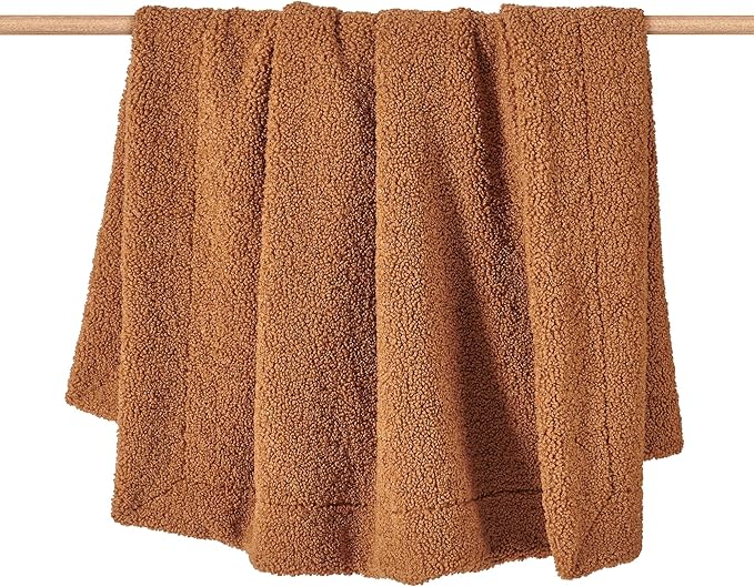 HiEnd Accents Teddy Throw Blanket, 50x60 inch, Caramel, Boucle Throw Blanket, Soft Cozy Classic Chic Casual HeavyBlanket, Modern Rustic Plush Comfy Warm Blanket for Bed, Sofa