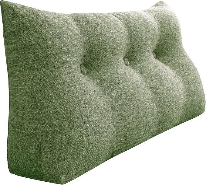 homecozy Wedge Headboard Pillow Dorm Room Reading Pillow Back Support for Sitting Up in Bed Bolster Lumbar Cushion Body Positioning Bedrest Cotton Linen 39in Grass Green Twin