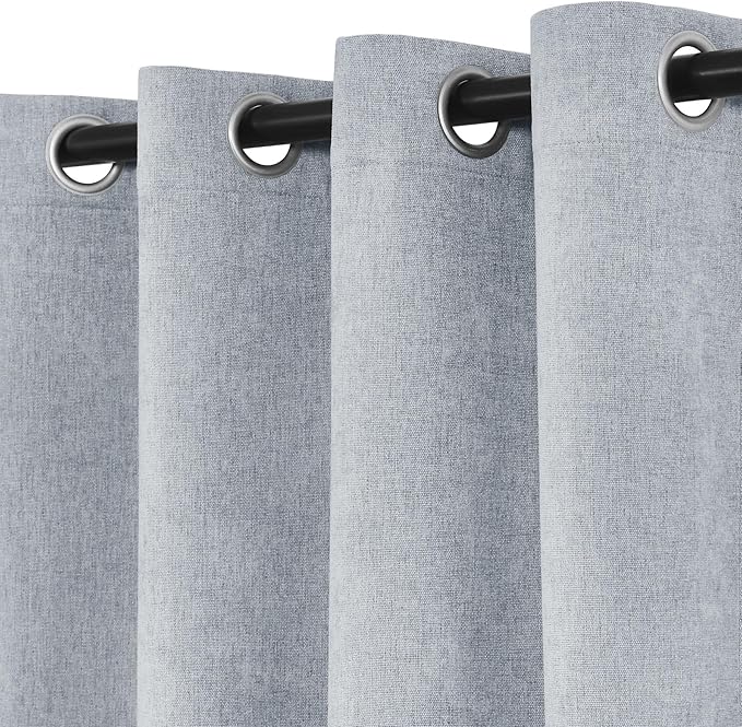 Macochico 100% Blackout Chenille Curtains for Sliding Door Thermal Insulated Noise Reducing Drapery for Living Room Bedroom Hotel, Grommet Curtains with Tieback, Gray Blue, 120" Wx96 L 1 Panel