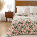 Luxury Printed Fleece Warm Blanket, Soft Lightweight Velvety Plush Throw for Couch and Bed, Cozy Comfy for All Seasons(Ivory Pink Flowers, 90×90 Inches)