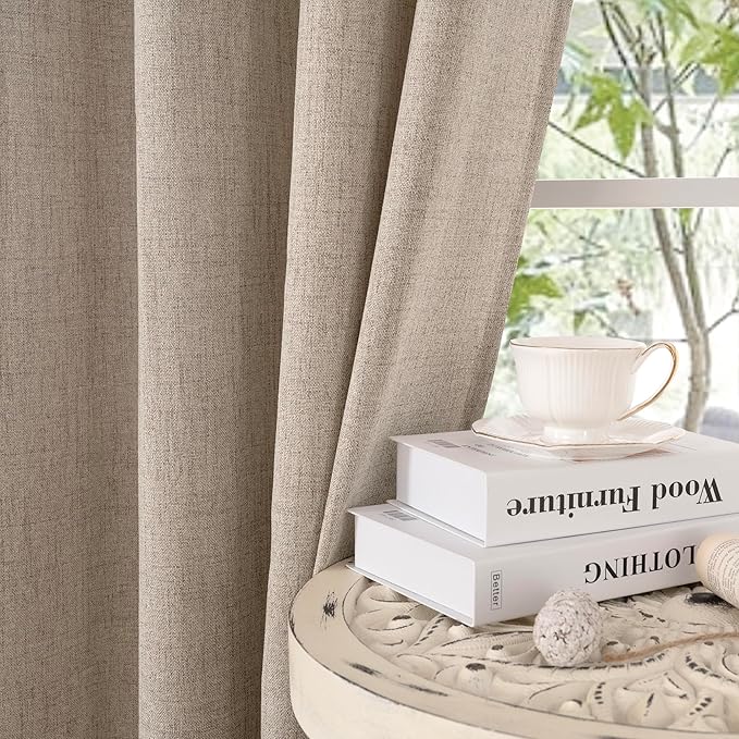 YoungsTex Linen Curtains 63 Inches Length 2 Panels for Window, Light Filtering Drapes with Textured Bronze Grommet Privacy for Living Room Bedroom, Dark Oatmeal, 38 x 63 Inch