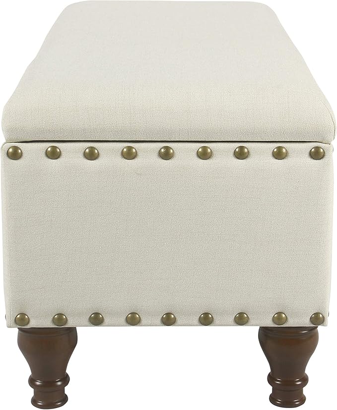 HomePop Large Storage Bench with Nailhead Trim - Cream