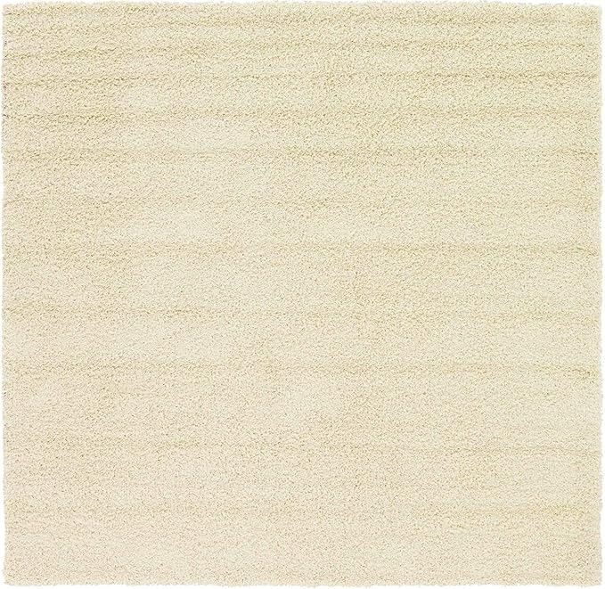 Unique Loom Solid Shag Collection Area Rug (7' 10" Square, Pure Ivory)