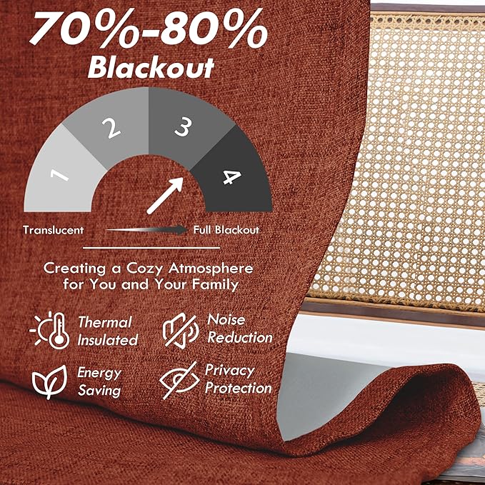 DriftAway Double Layer Linen Blackout Tie Up Curtains Thermal Insulated Fully Lined Balloon Roman Shade Bathroom Window Adjustable Rod Pocket for Small Window 39 Inch by 55 Inch Burnt Orange