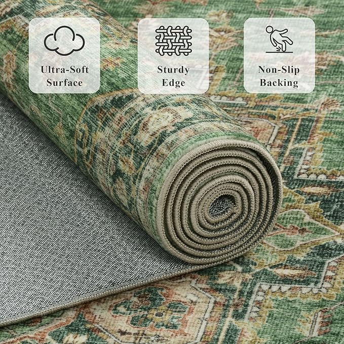 Area Rug 2x3 Entryway Rug Soft Washable Doormat Non Slip Low Pile Lightweight Carpets Indoor Faux Wool Small Rug for Entrance, Kitchen, Bedroom, Living Room