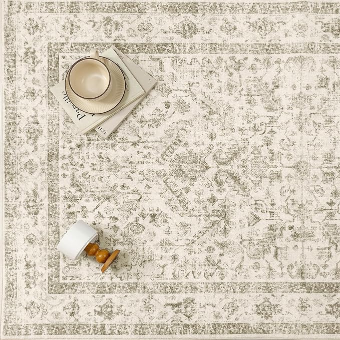 Taupe 4x6 Entryway Rug Vintage Area Carpet Indoor Office Washable Door Mat Entrance Small Low Pile Traditional Distressed Retro Accent Throw Rug Non Slip Kitchen Bathroom