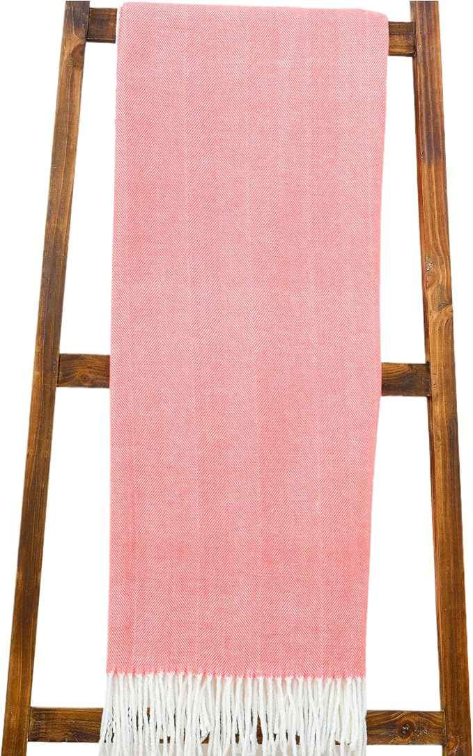 Alashan Cotton Acrylic Adirondack Herringbone Woven Throw - Throw Blanket - Coral Cay